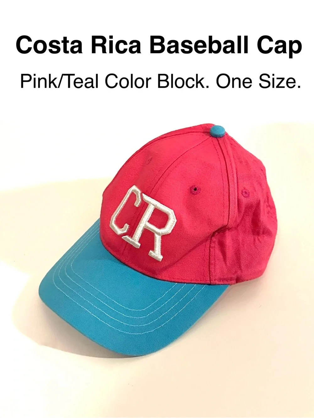 5/$15💥 Costa Rica Pink & Teal Baseball Cap Color Block Hat 🧢